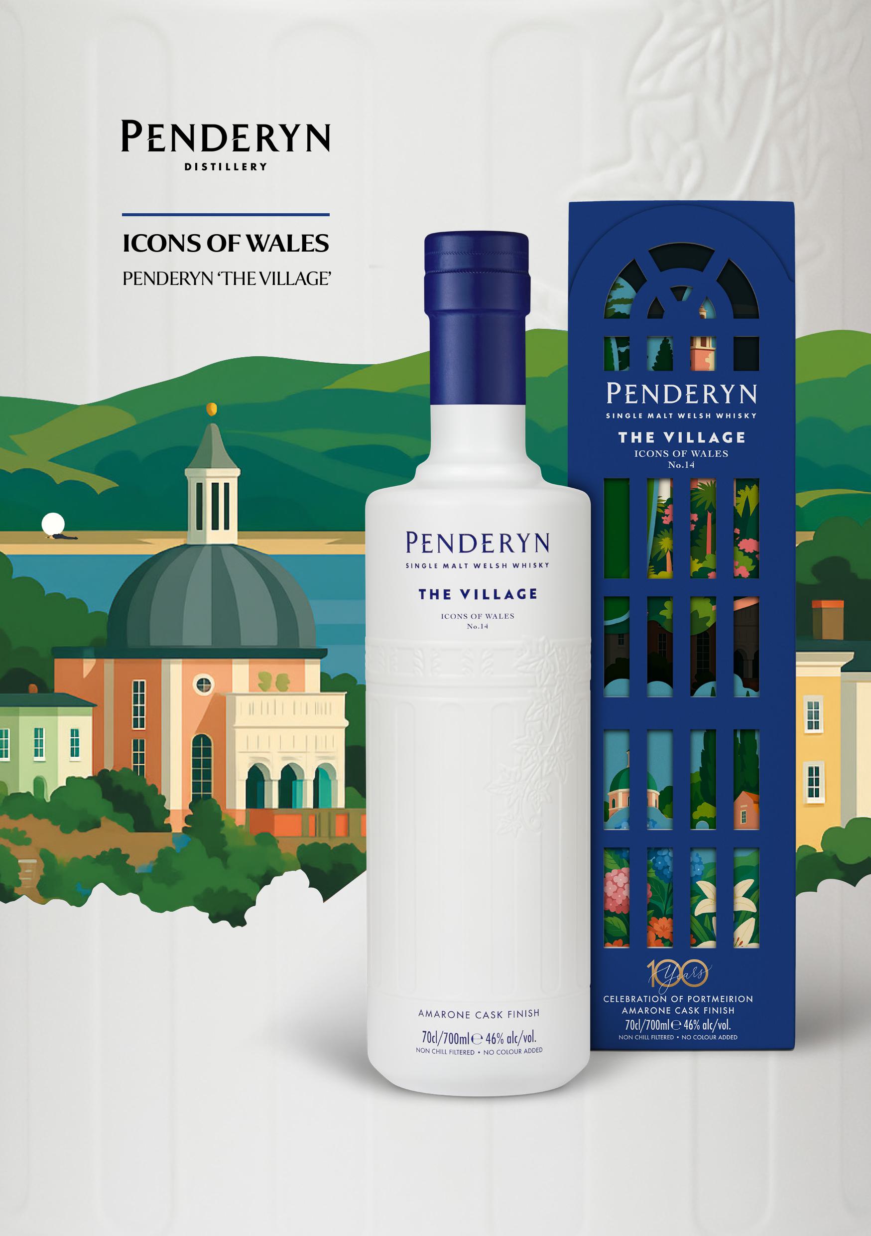 Penderyn The Village Bottle and Packaging Artwork